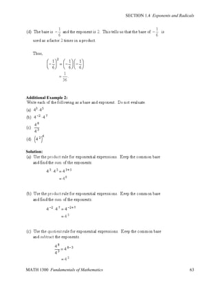 SECTION 1.4 Exponents and Radicals

Additional Example 2:

Solution:

MATH 1300 Fundamentals of Mathematics

63

 