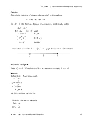 SECTION 1.7 Interval Notation and Linear Inequalities
Solution:

Additional Example 1:

Solution:

MATH 1300 Fundamentals of Mathematics

89

 