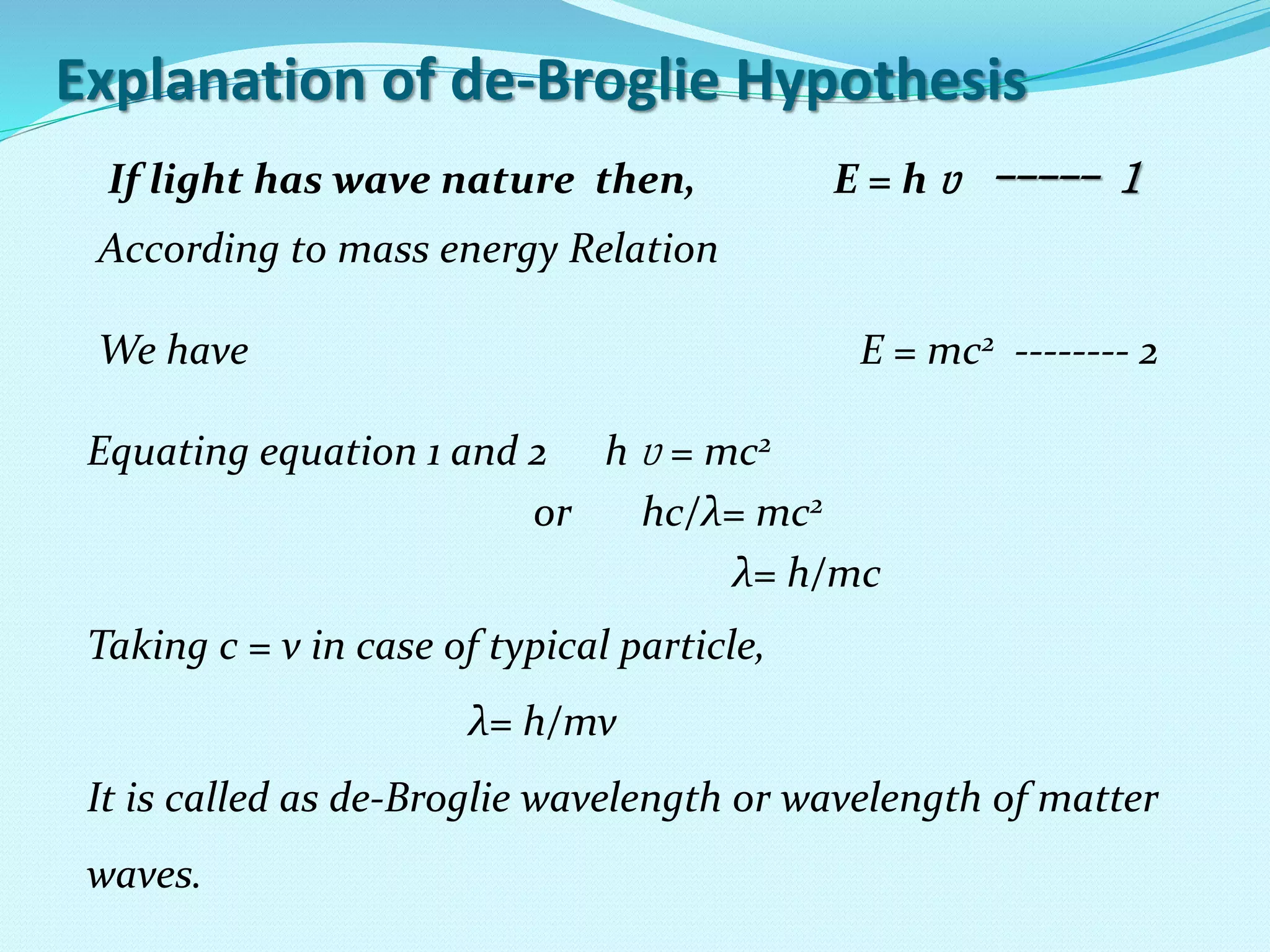 Fundamentals of modern physics, the de-Broglie hypothesis