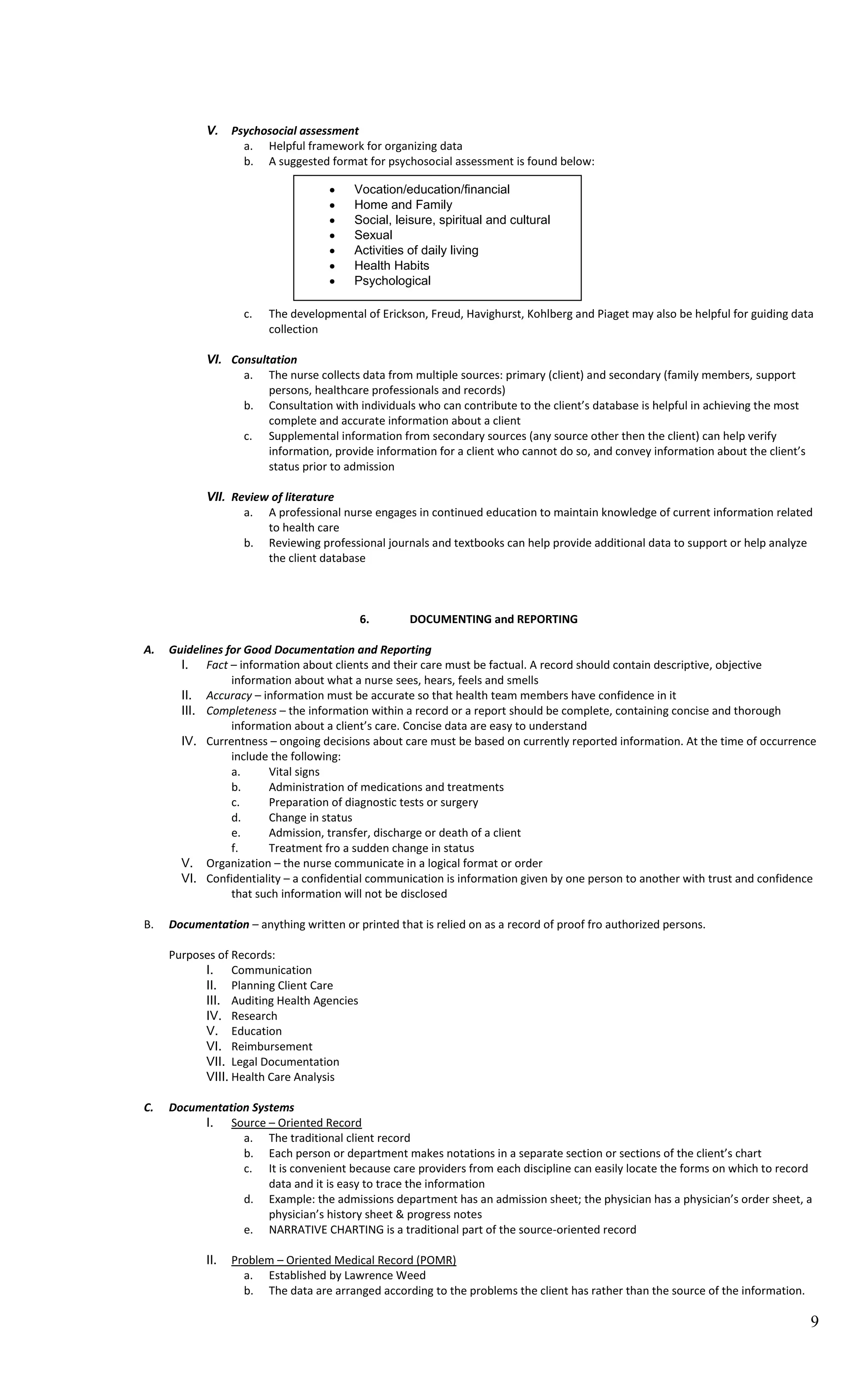 PRIMARY DATA – from the CLIENT, it is the best source of data unless too ill, young, confused to communicate clearly.