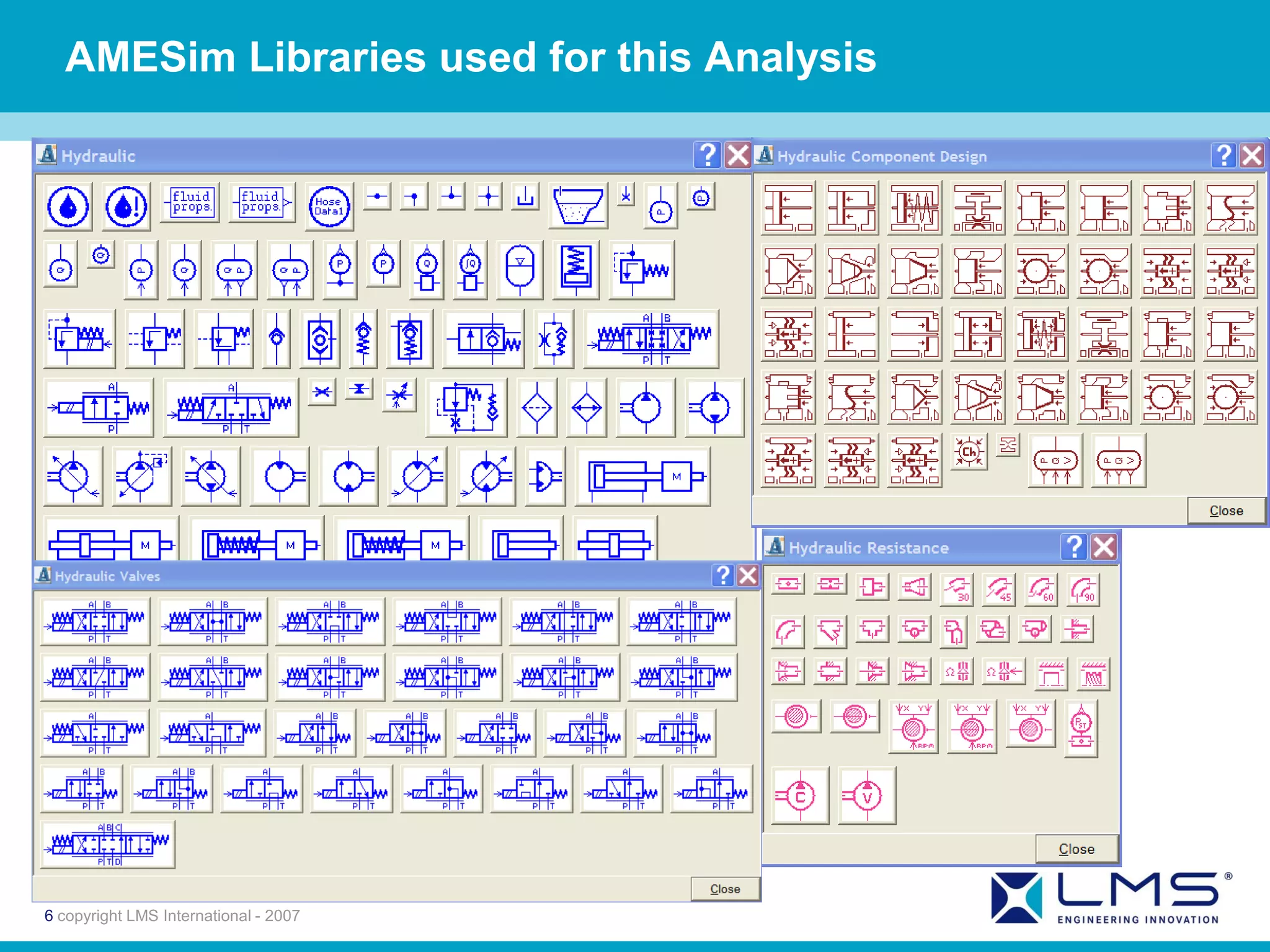 AMESim Libraries used for this Analysis




6 copyright LMS International - 2007
 