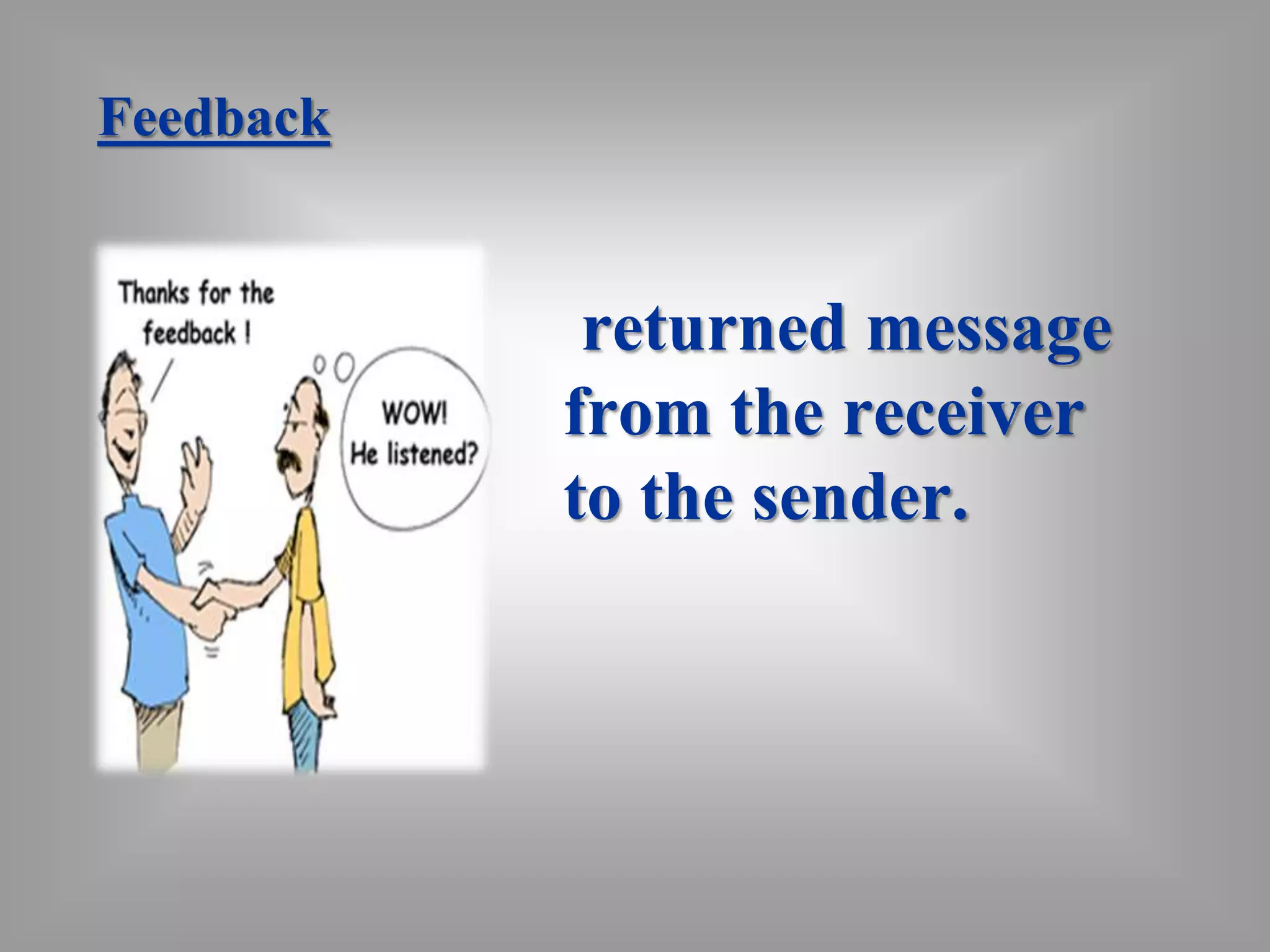 Feedback 
returned message 
from the receiver 
to the sender. 
 