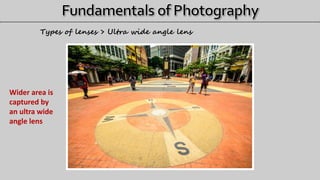 Wider area is
captured by
an ultra wide
angle lens
Types of lenses > Ultra wide angle lens
 