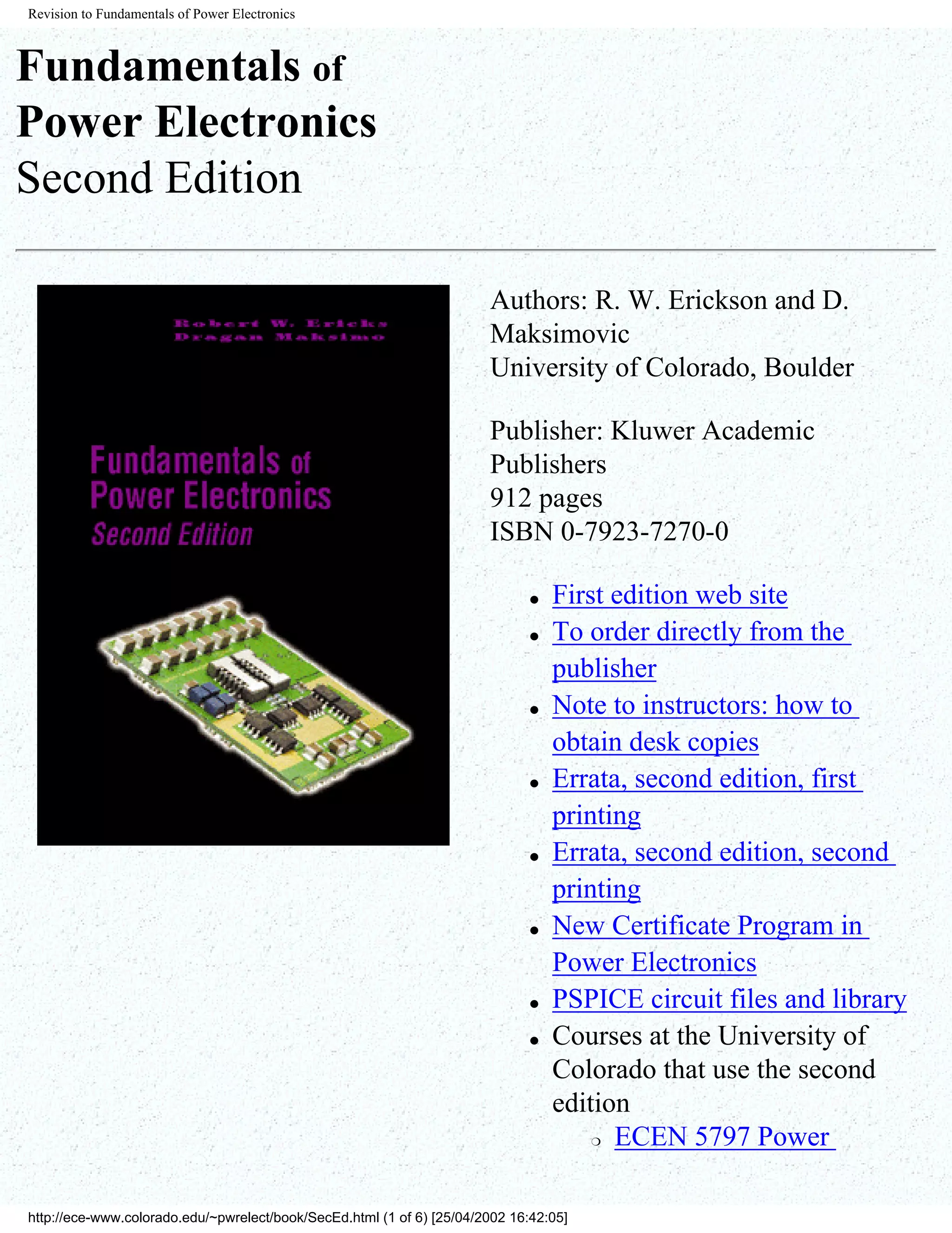 Fundamentals of power electronics r w erickson pdf