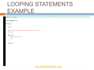 LOOPING STATEMENTS
EXAMPLE




       http://emglobio.mdl2.com/
 