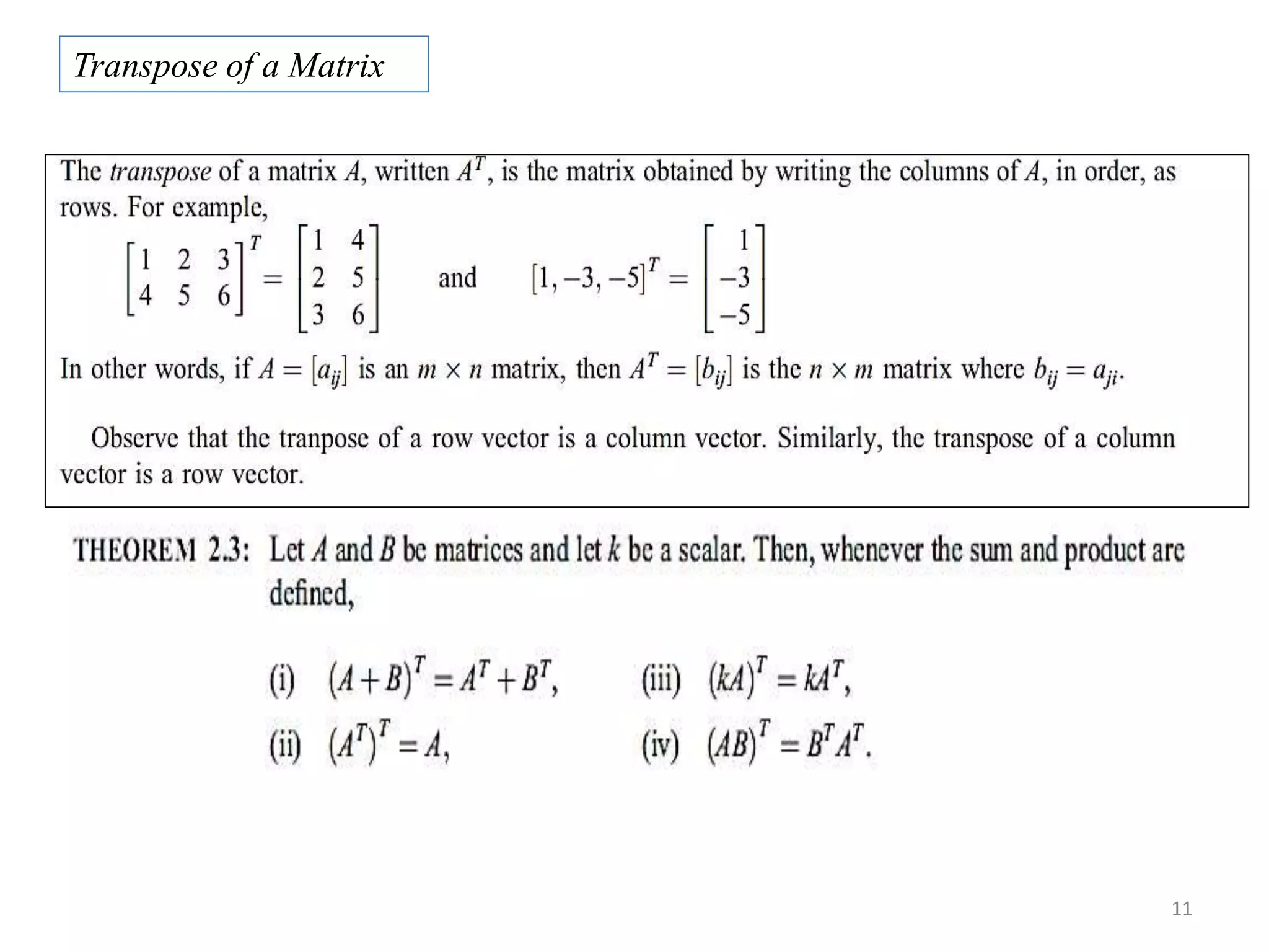 11 Transpose of a Matrix 