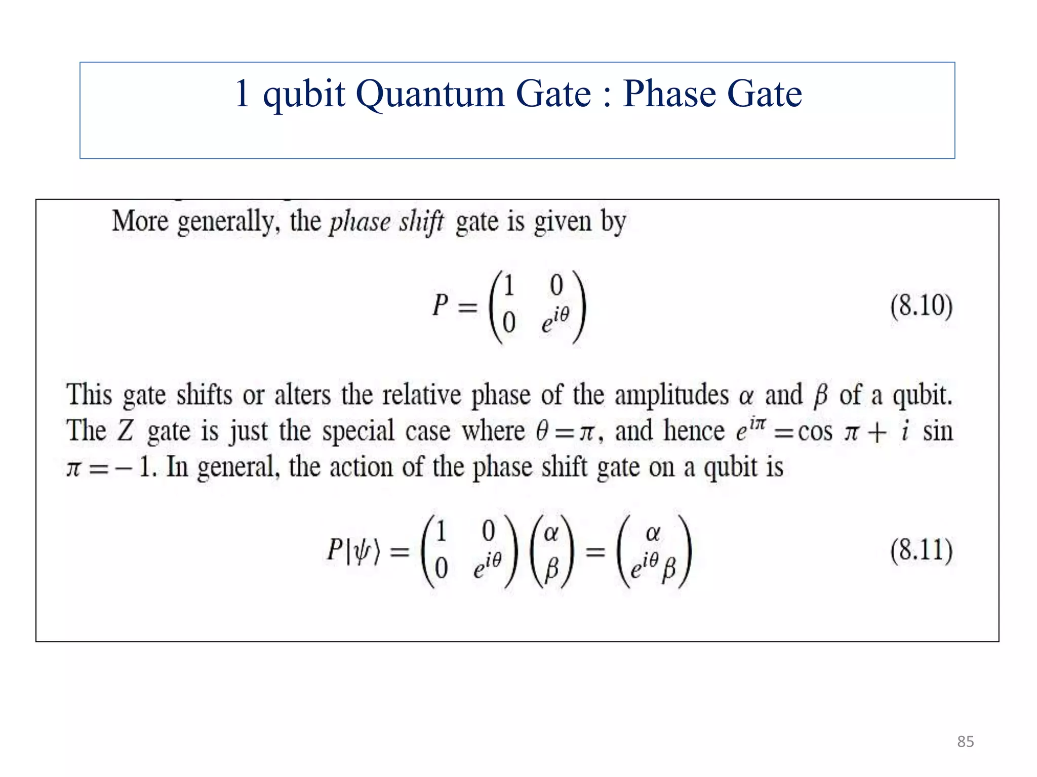 1 qubit Quantum Gate : Phase Gate 85 