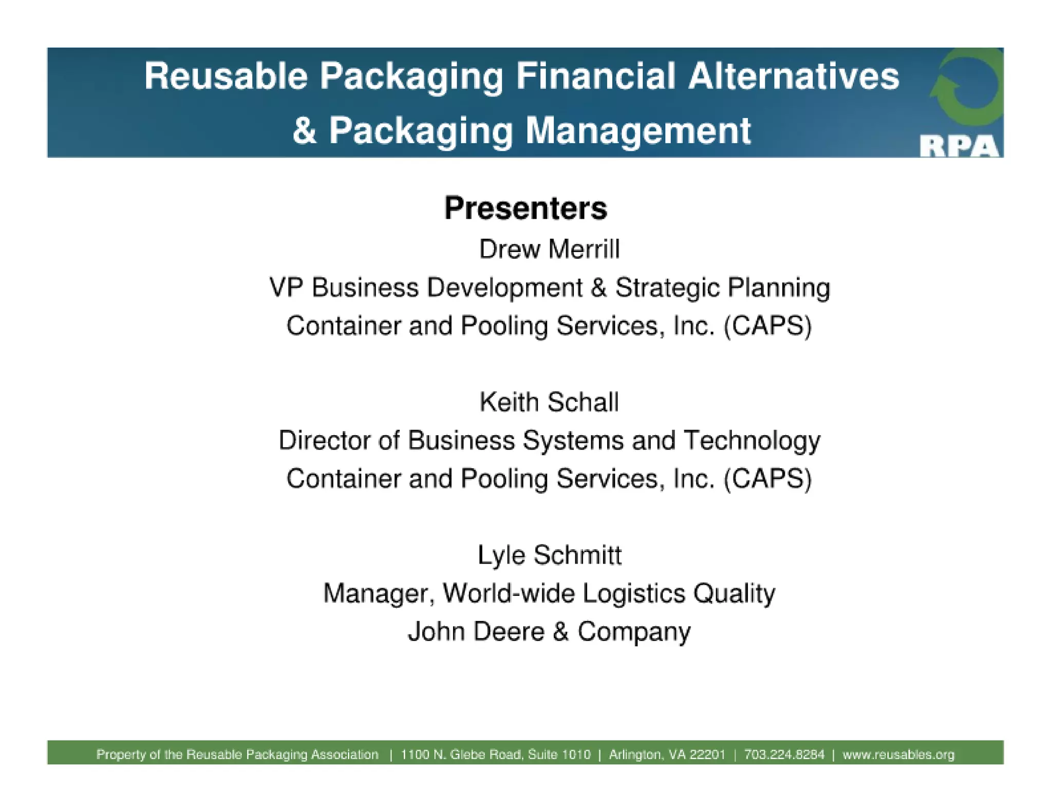 Fundamentals of reusable packaging 2010