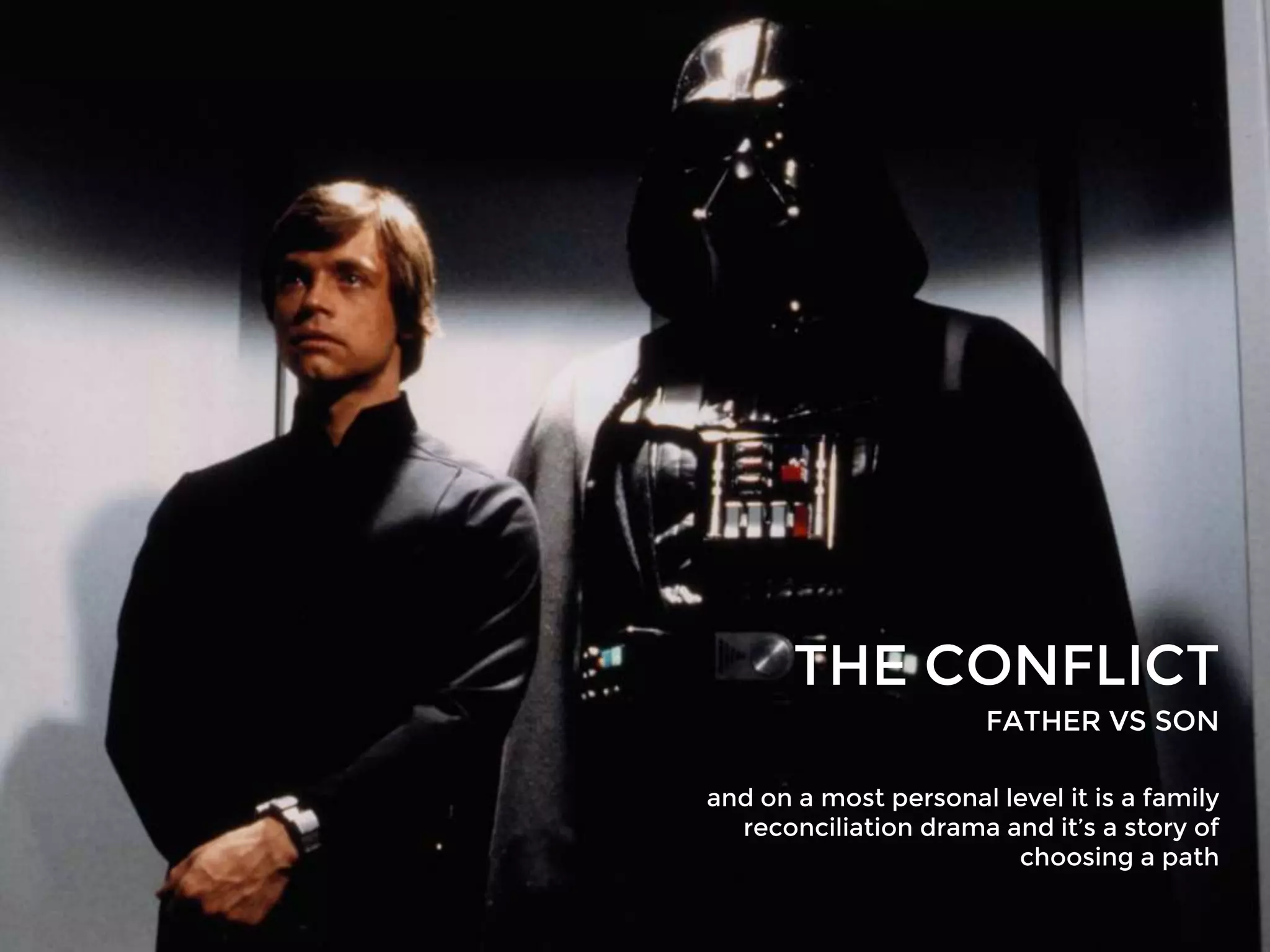 THE CONFLICT
FATHER VS SON
and on a most personal level it is a family
reconciliation drama and it’s a story of
choosing a path
 