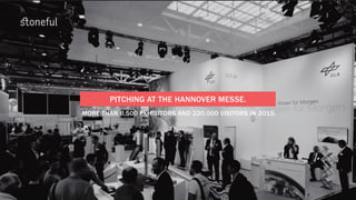 PITCHING AT THE HANNOVER MESSE.
MORE THAN 6,500 EXHIBITORS AND 220,000 VISITORS IN 2015.
 