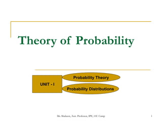 Theory of Probability UNIT - I Probability Theory Probability Distributions 