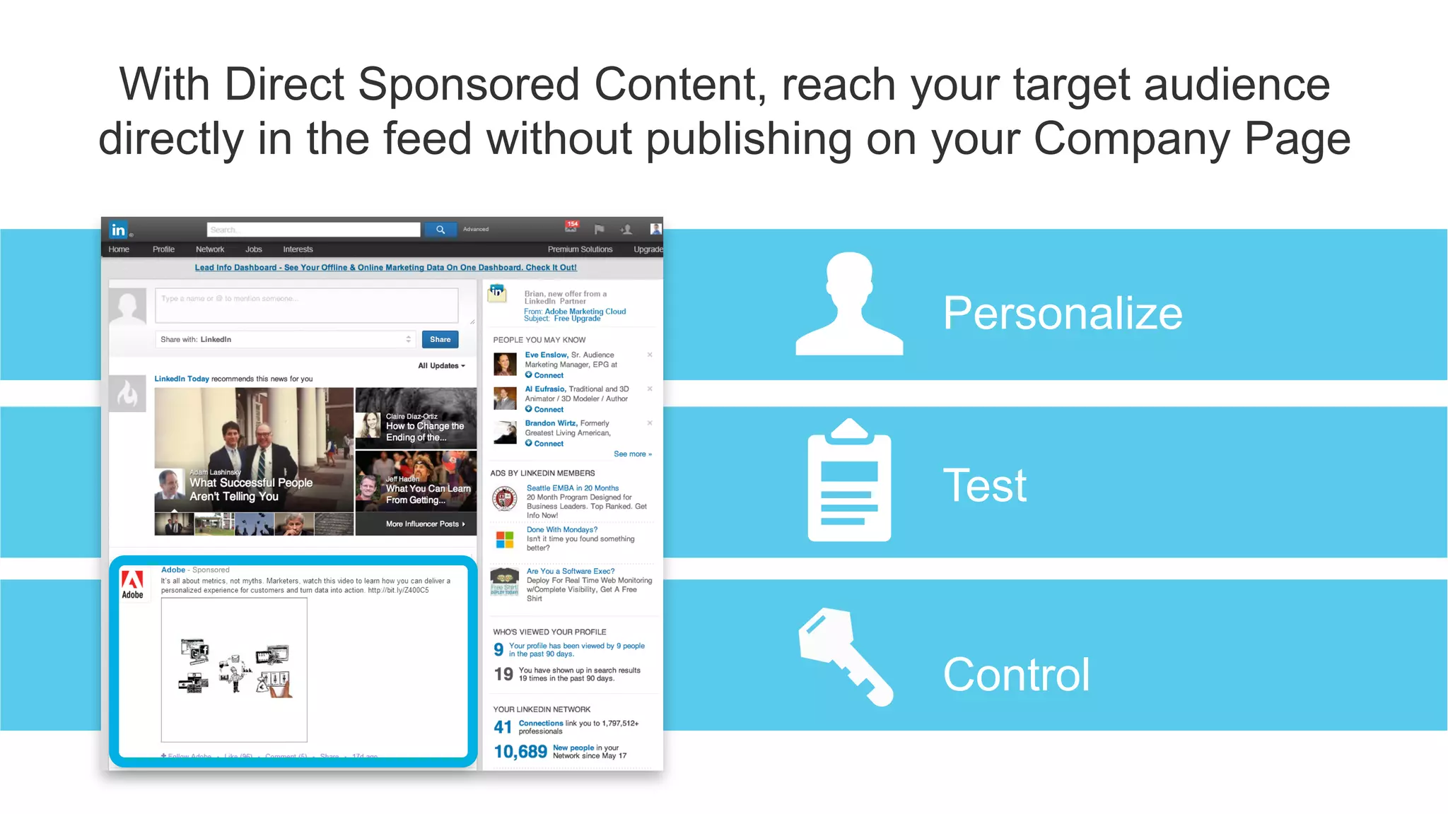 #LinkedInMktg
With Direct Sponsored Content, reach your target audience
directly in the feed without publishing on your Company Page
Personalize
Test
Control
 