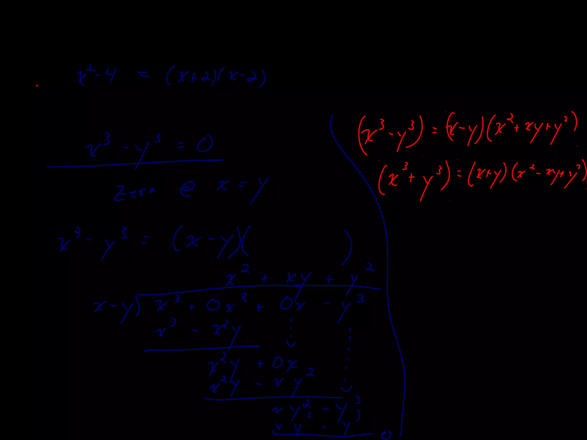 Factoring Sums and Differences of Powers
Recall that can be factored into .
What about ?
22
yx − ( )( )yxyx −+
33
yx −