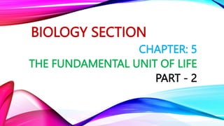 BIOLOGY SECTION
CHAPTER: 5
THE FUNDAMENTAL UNIT OF LIFE
PART - 2
 