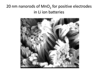 20 nm nanorods of MnO2 for positive electrodes
in Li ion batteries
 