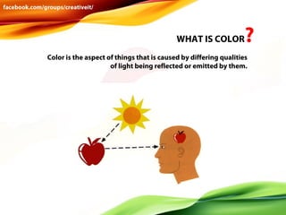 WHAT IS COLOR

?

Color is the aspect of things that is caused by differing qualities
of light being reflected or emitted by them.

 
