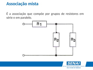 Associação mista
É a associação que compõe por grupos de resistores em
série e em paralelo.
 