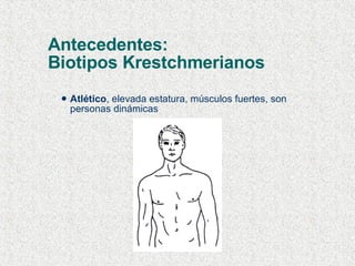 Antecedentes:  Biotipos Krestchmerianos Atlético , elevada estatura, músculos fuertes, son personas dinámicas 