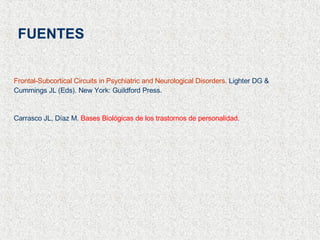 FUENTES Frontal-Subcortical Circuits in Psychiatric and Neurological Disorders.  Lighter DG & Cummings JL (Eds). New York: Guildford Press. Carrasco JL, Díaz M.  Bases Biológicas de los trastornos de personalidad .  