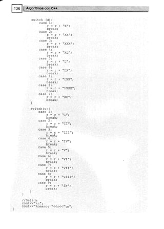 l Álgollgqe',qgq"*,+': .j'.:" :.:-:::.r:.,r',,. l ..:.* :.. - :,"", *
switch (d) {
case 1
+ z//.
break;
^-^^ a.
LdSC Z:
r=r+"XX";
brea k;
case 3:
r : r + "XXX'';
break,'
A.
e d5e ¿1 :
r vT ,/.
!-¡tAD,
break;
at ca .
LODS J.
T:r+"L";
break;
case 6:
r:r+*tLX";
break;
case 7:
r:r+"LXX";
break;
^-^^ o -
uoDg o.
r:r+t'f,XXX",.
break;
n¡ ca Q .
T:T+"XC",.
break,'
)
swltch (u) {
^-^^ 1 .
UdDE f .
T : r * "I";
break;
case 2:
I Tf,,.
I lI
L*^ -
r_,rrearkr.
^-^^ f .
r : r + "ff I";
break;
¡¡ca 4.
r = r + ttIV";
break,'
case 5:
r=r+"V";
break;
case 6:
r=r+,.Vf,/;
L-^^
urcak;
case 7:
r*f+"Vff"i
break;
case B:
r:r+'/TTTr':
ür".i;
r
case 9:
r * r + ".IX";
break;
]
)
/ / barlda
a^r1l¿¿'tñtt.
 rr t
cout({"Romano : "<(r({"n" ;
 