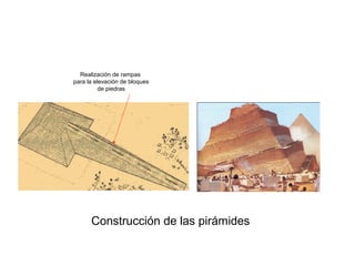 Construcción de las pirámides
Realización de rampas
para la elevación de bloques
de piedras
 