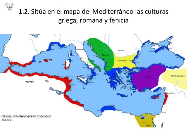 Resultado de imagen de situa en el mapa mediterraneo las culturas griega romana y fenicia