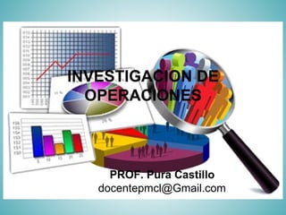 INVESTIGACION DE
OPERACIONES
PROF. Pura Castillo
docentepmcl@Gmail.com
 