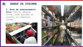 ÁREAS DA COZINHA
3. Área de armazenamento
frio: São as câmaras
frias, onde guardam as
carnes, os vegetais,
frutas
 