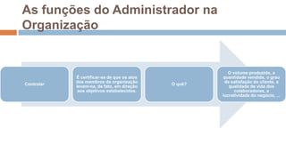 As funções do Administrador na Organização