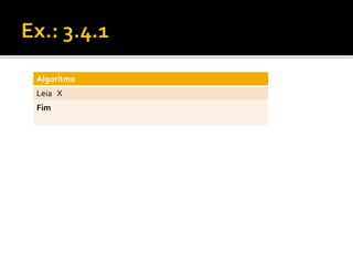 Algoritmo 
Leia X 
Fim 
 