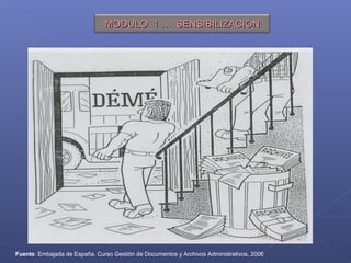 Fuente: Embajada de España. Curso Gestión de Documentos y Archivos Administrativos, 2006
MODULO 1 … SENSIBILIZACIÓNMODULO 1 … SENSIBILIZACIÓN
 