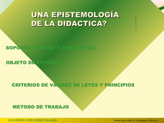 UNA EPISTEMOLOGÍA
             DE LA DIDACTICA?


SOPORTE TEORICO Y CONCEPTUAL


OBJETO DE ESTUDIO



  CRITERIOS DE VALID...