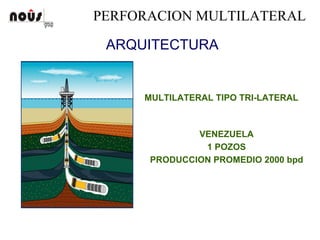 PERFORACION MULTILATERAL
ARQUITECTURA
MULTILATERAL TIPO TRI-LATERAL
VENEZUELA
1 POZOS
PRODUCCION PROMEDIO 2000 bpd
 
