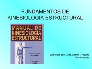 FUNDAMENTOS DE
KINESIOLOGIA ESTRUCTURAL
Elaborado por: Licda. Norma I. Aguirre
Fisioterapeuta
 