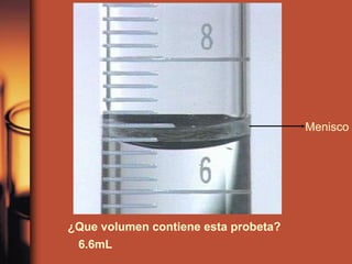 Menisco




¿Que volumen contiene esta probeta?
 6.6mL
 