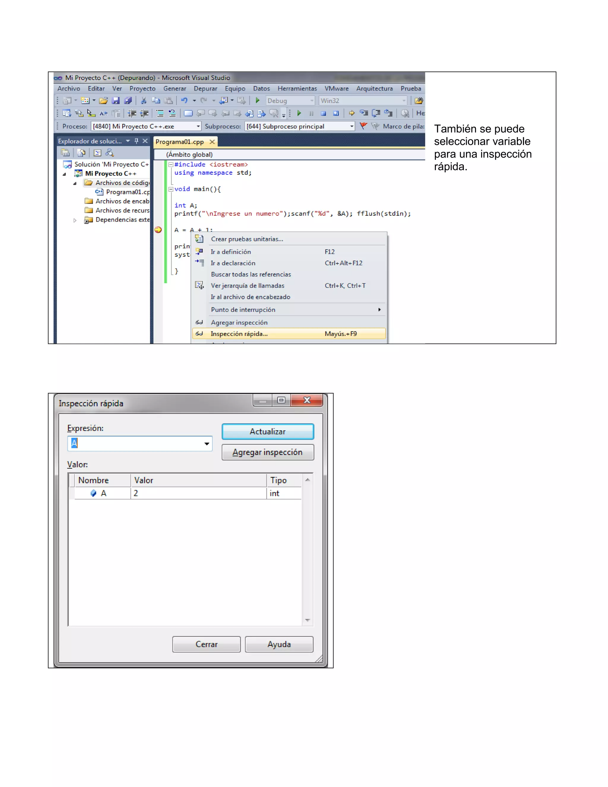 También se puede
seleccionar variable
para una inspección
rápida.
 