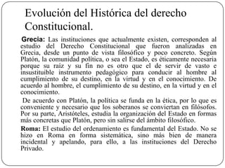 Evolución del Histórica del derecho
Constitucional.
Grecia: Las instituciones que actualmente existen, corresponden al
est...