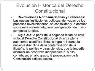 Evolución Histórica del Derecho
Constitucional
 Revoluciones Norteamericanas y Francesas:
Las nuevas instituciones políti...
