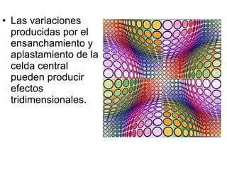 Las variaciones producidas por el ensanchamiento y aplastamiento de la celda central pueden producir efectos tridimensionales. 