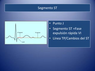 Segmento ST



      • Punto J
      • Segmento ST =Fase
        expulsión rápida VI
      • Línea TP/Cambios del ST
 