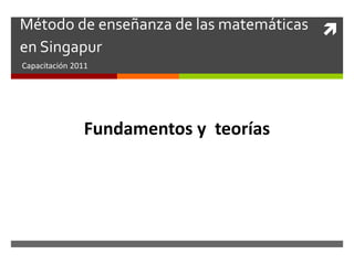 
Método de enseñanza de las matemáticas
en Singapur
Capacitación 2011
Fundamentos y teorías
 