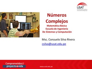 www.usat.edu.pe
www.usat.edu.pe
Msc. Consuelo Silva Rivera
csilva@usat.edu.pe
Números
Complejos
Matemática Básica
Escuela de Ingeniería
De Sistemas y Computación
 