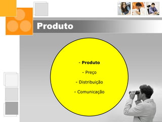 Produto
Interface do
Marketing nas
Organizações
Posicionamento
Segmentação
de Mercado
Inteligência
de Marketing
Comportamento
do Consumidor
O Ambiente
de Marketing
Composto
de Marketing
O Conceito de
Marketing
Fundamentos
de Marketing
- Produto
- Preço
- Distribuição
- Comunicação
 