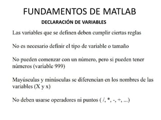 DECLARACIÓN DE VARIABLES
FUNDAMENTOS DE MATLAB
 