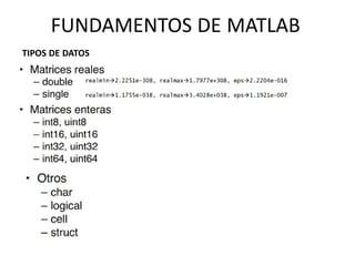 TIPOS DE DATOS
FUNDAMENTOS DE MATLAB
 