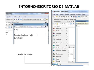 Botón de desacople
(undock)
ENTORNO-ESCRITORIO DE MATLAB
Botón de inicio
 