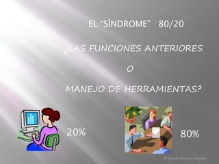 EL “SÍNDROME” 80/20
¿LAS FUNCIONES ANTERIORES
O
MANEJO DE HERRAMIENTAS?
20% 80%
© Hernán Rodrigo Alvarado
 