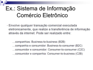 Ex.: Sistema de Informação
Comércio Eletrônico
 