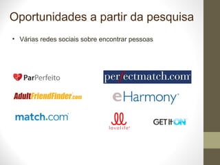 Oportunidades a partir da pesquisa Várias redes sociais sobre encontrar pessoas 