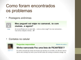 Postagens anônimas Como foram encontrados os problemas Contatos no celular 